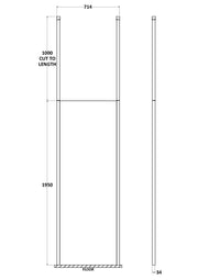 Nuie Framed Wetroom Screen with Ceiling Posts 1950mm (All Sizes) line drawing
