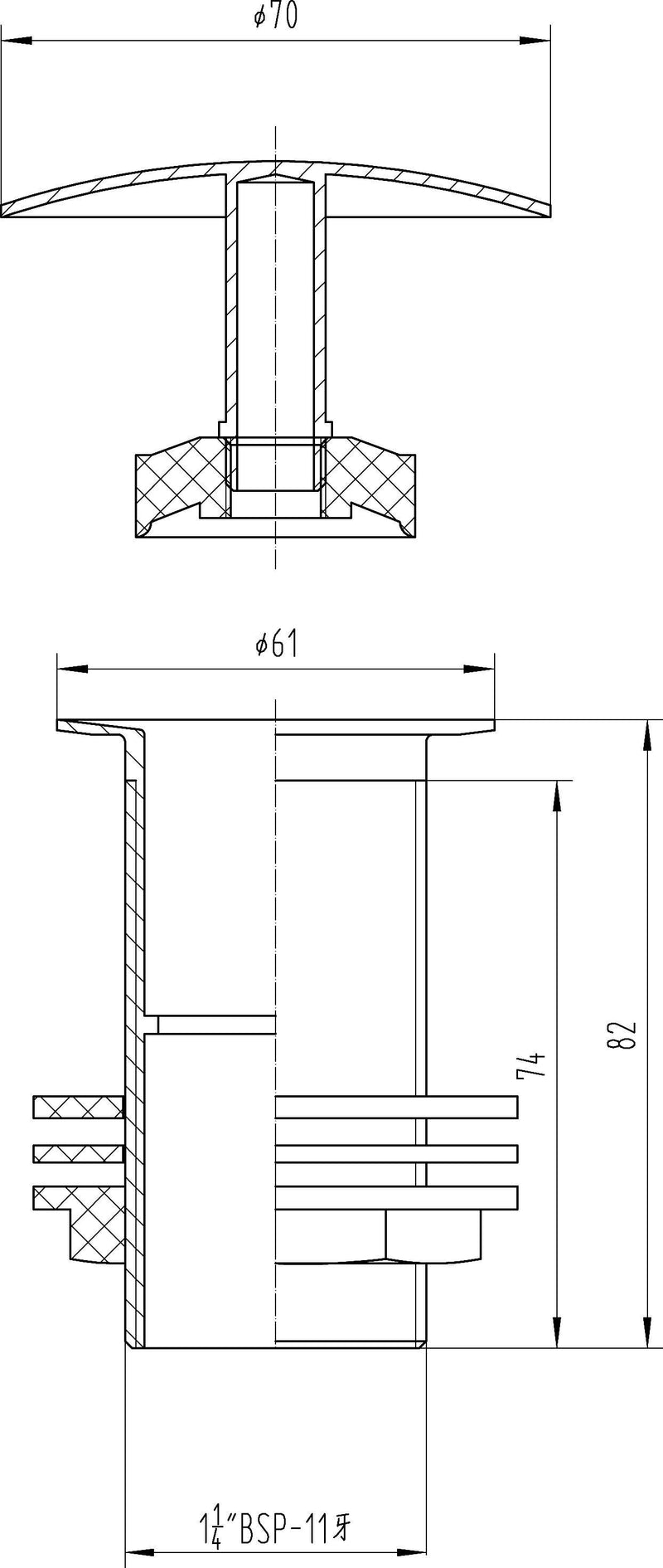 Nuie Free-Running Basin Waste Chrome (EK305) line drawing