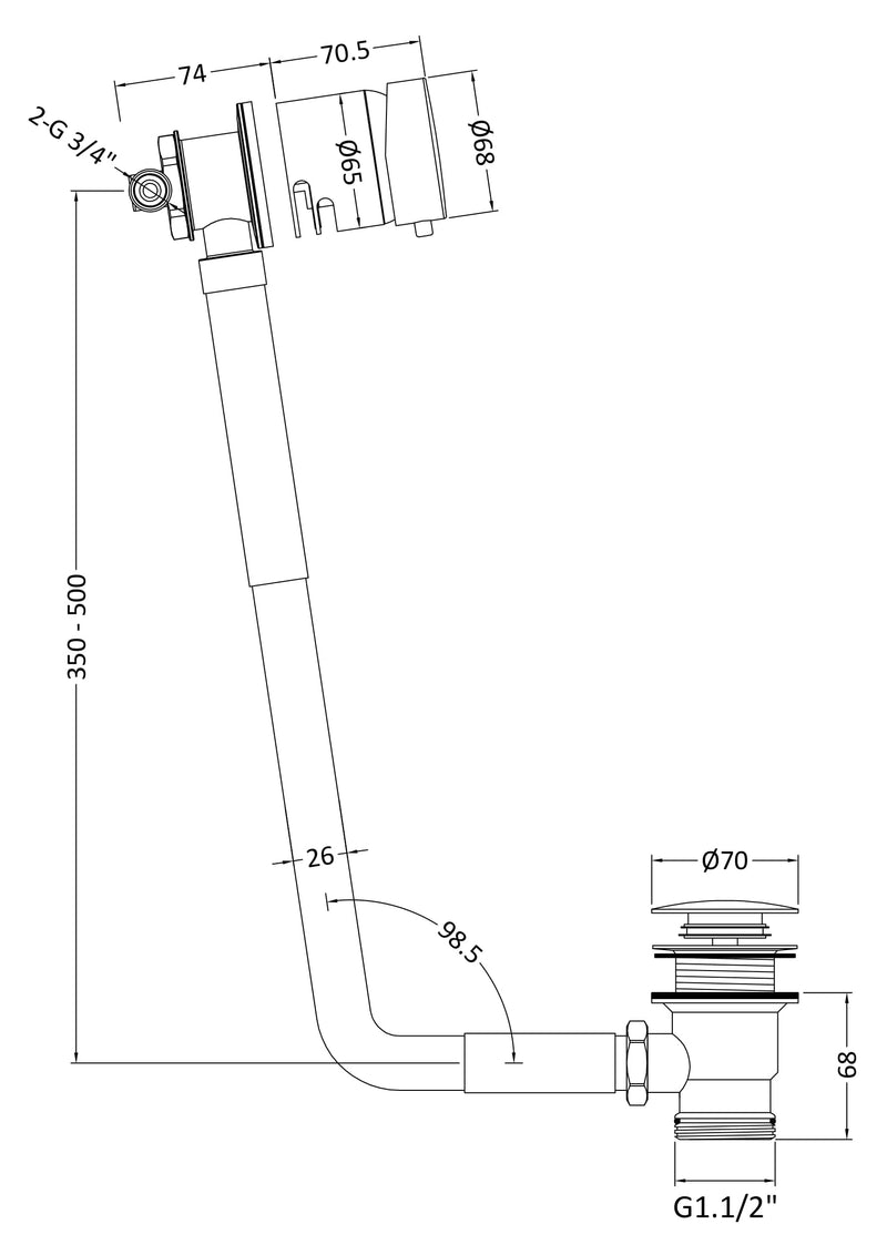 Nuie Freeflow Bath Filler Matt Black (E401) line drawing