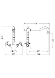Nuie French Classic Kitchen Mixer Tap Chrome (KB305) line drawing