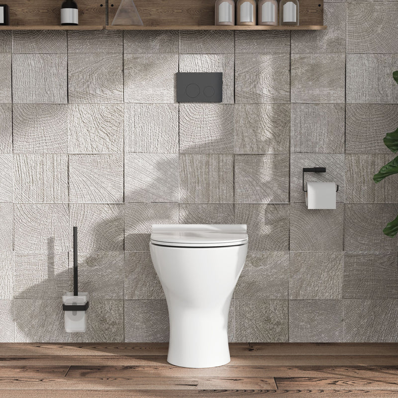 Nuie Freya round back to wall toilet pan in a contemporary bathroom