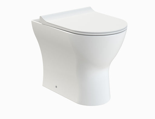 Nuie Freya round back to wall toilet pan with seat in white