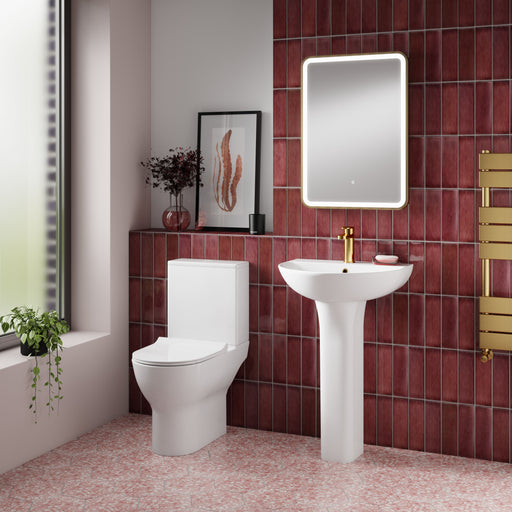 Nuie Freya short projection close coupled toilet in a contemporary bathroom