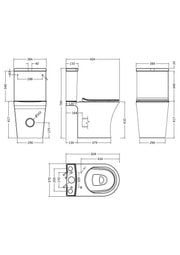 Nuie Freya close coupled toilet line drawing with dimensions