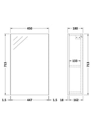 Nuie Fusion 450mm Wall Hung Mirror Cabinet line drawing