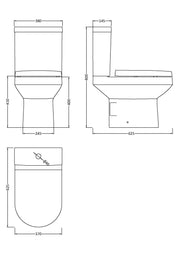 Nuie Harmony 380mm toilet pan and cistern line drawing with dimensions