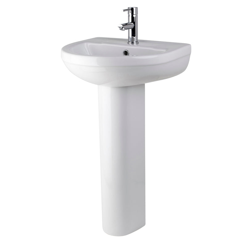 Nuie Harmony 500mm 1 tap hole ceramic basin and full pedestal in white