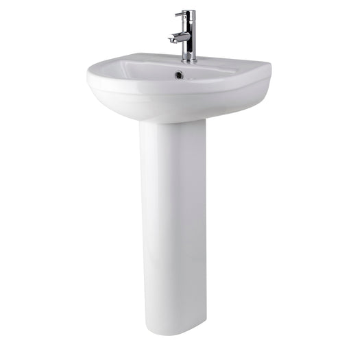 Nuie Harmony 500mm 1 tap hole ceramic basin and full pedestal in white