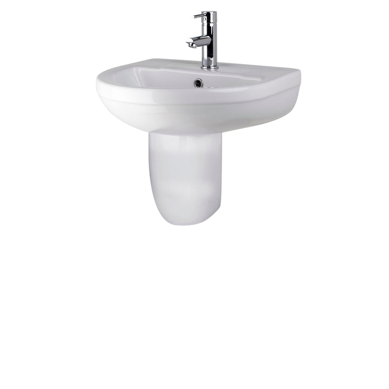 Nuie Harmony 500mm 1 tap hole ceramic basin and semi pedestal in white