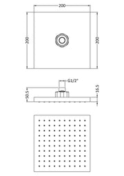 Nuie Chrome Fixed Shower Head dimensions line drawing