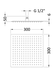 Nuie Chrome Fixed Shower Head dimensions line drawing