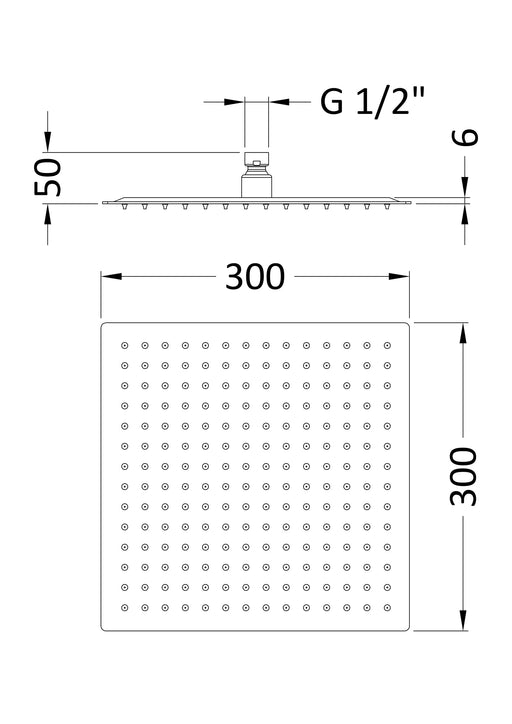Nuie Chrome Fixed Shower Head dimensions line drawing