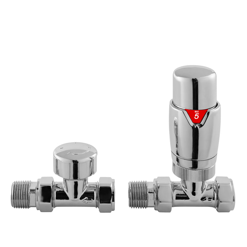 Nuie Chrome Straight Thermostatic Radiator Valve Pack — HT316