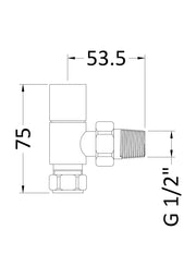 Nuie Chrome Angled Radiator Valve Pack dimensions line drawing