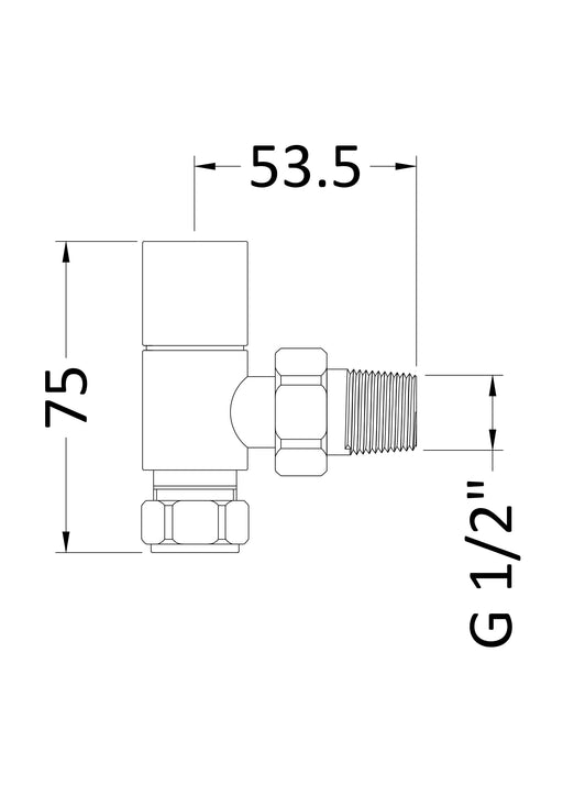 Nuie Chrome Angled Radiator Valve Pack dimensions line drawing