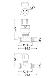 Nuie Chrome Straight Radiator Valve Pack dimensions line drawing