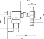 Nuie Crosshead Chrome Angled Radiator Valve Pack dimensions line drawing