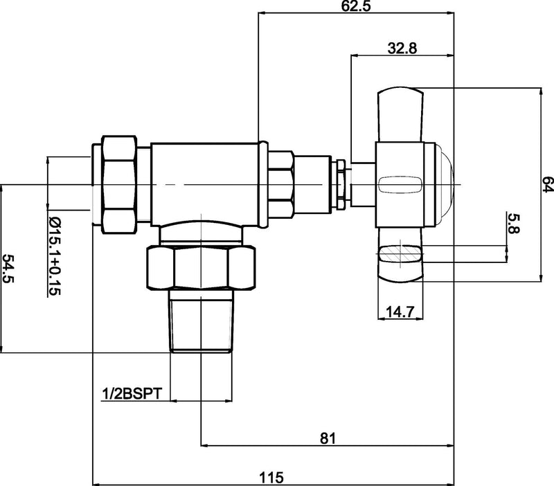 Nuie Crosshead Chrome Angled Radiator Valve Pack dimensions line drawing