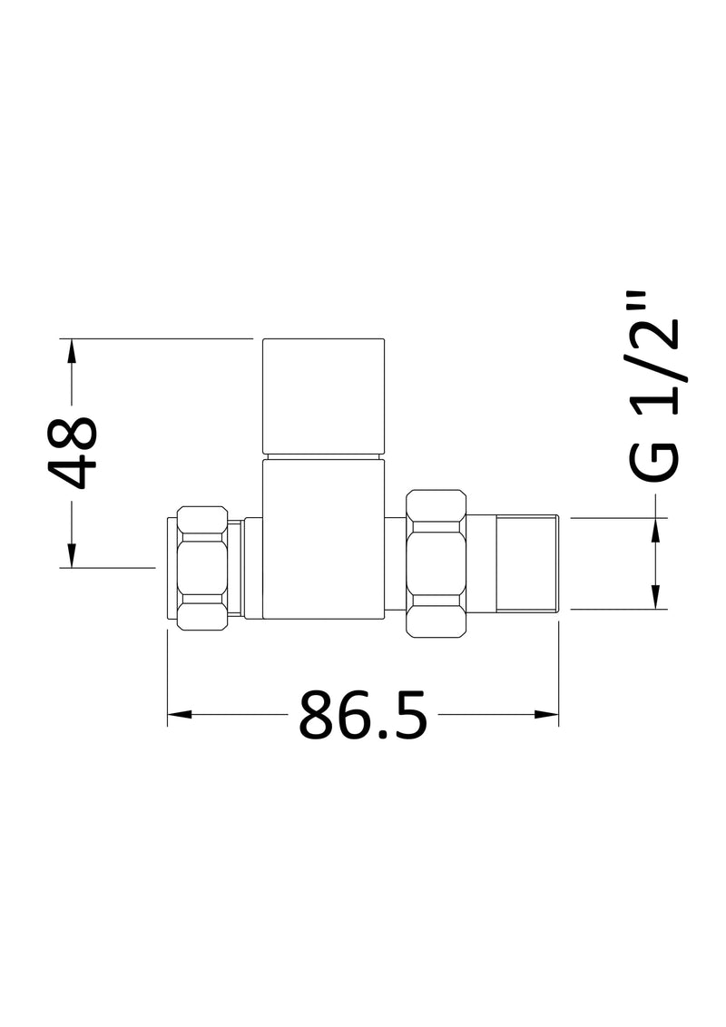 Nuie Chrome Straight Radiator Valve Pack dimensions line drawing