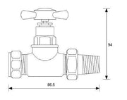 Nuie Chrome Crosshead Straight Radiator Valve Pack dimensions line drawing
