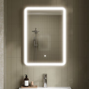 Nuie Hydrus Chrome LED touch sensor mirror in a modern bathroom