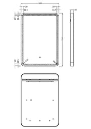 Nuie Hydrus LED touch sensor mirror dimensions diagram 700 x 500mm