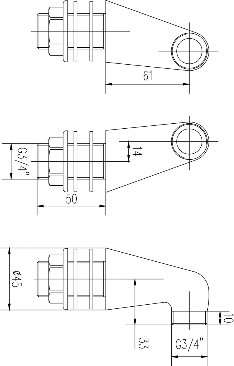 Nuie Inlet Leg Chrome (SX315) line drawing