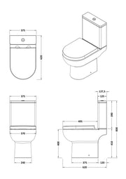 Nuie Isla compact rimless toilet line drawing with dimensions