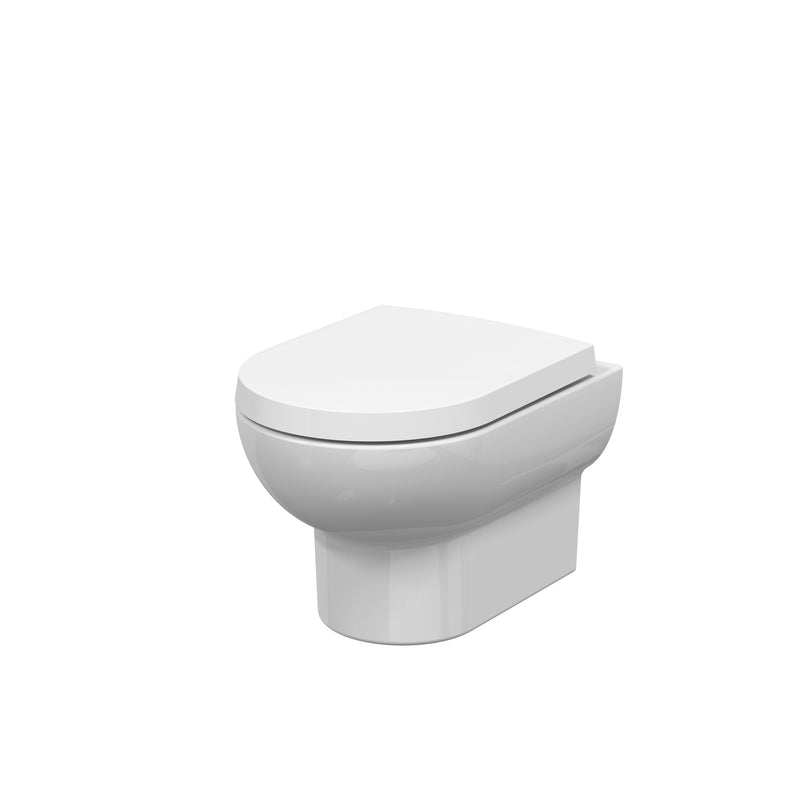 Nuie Isla rimless wall hung toilet pan in white