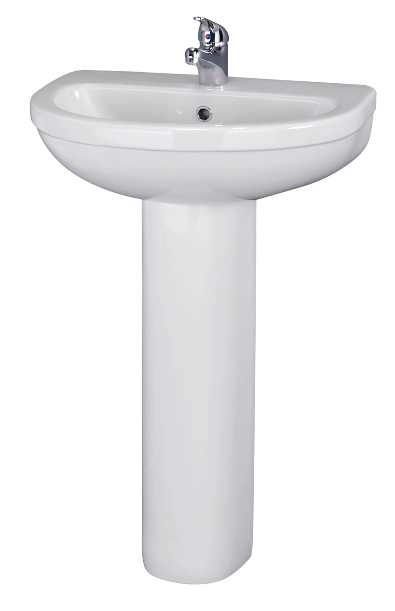 Nuie Ivo 550mm 1 tap hole ceramic basin and full pedestal in white
