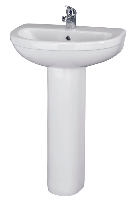 Nuie Ivo 550mm 1 tap hole ceramic basin and full pedestal in white