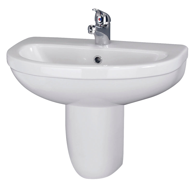 Nuie Ivo 550mm 1 tap hole ceramic basin and semi pedestal in white