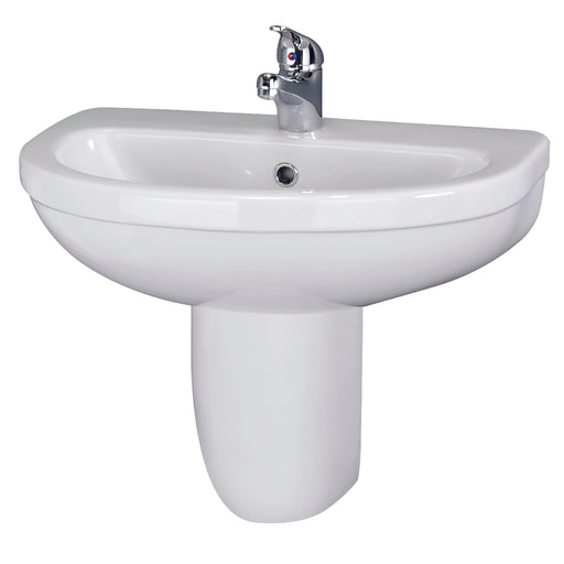 Nuie Ivo 550mm 1 tap hole ceramic basin and semi pedestal in white
