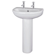 Nuie Ivo 550mm 2 tap hole ceramic basin and full pedestal in white