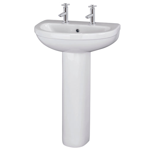 Nuie Ivo 550mm 2 tap hole ceramic basin and full pedestal in white