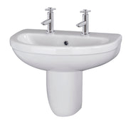 Nuie Ivo 550mm 2 tap hole ceramic basin and semi pedestal in white