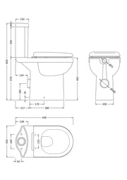 Nuie Ivo comfort height close coupled toilet line drawing with dimensions