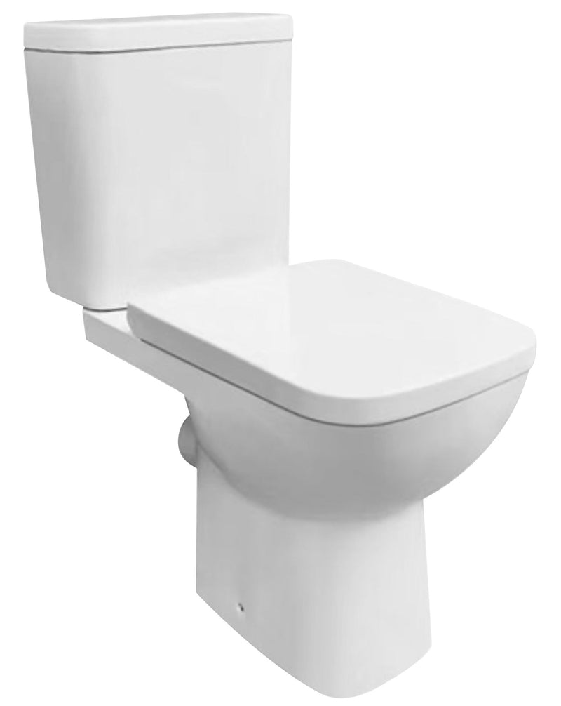 Nuie Ivo square rimless close coupled toilet with cistern and soft close seat in white