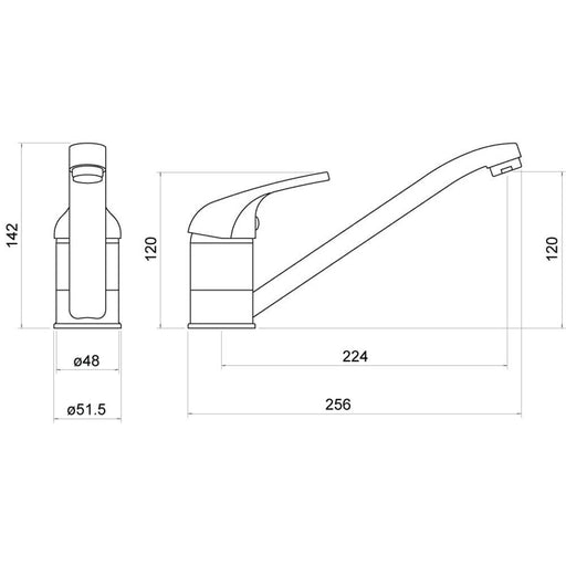 Nuie Jorim Single Lever Kitchen Tap Chrome (KJR305SL) line drawing