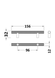 Nuie Knurled Bar Furniture Handles (All Sizes) line drawing