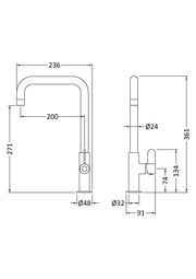 Nuie Kosi Kitchen Mixer Tap Single Lever line drawing