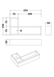 Nuie L-Shaped Bamboo Furniture Drawer Organiser (DDL300) line drawing