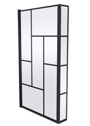 Nuie L-Shaped Bath Screen - Matt Black Abstract Matrix with Fixed Return
