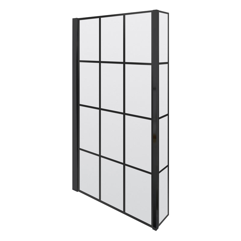 Nuie L-Shaped Bath Screen - Matt Black Matrix with Fixed Return