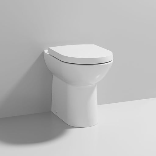 Nuie Lawton comfort height back to wall toilet pan in a contemporary bathroom