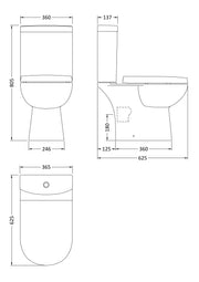 Nuie Lawton compact toilet line drawing with dimensions