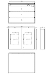 Nuie Leda 800 x 600mm Mirror Cabinet with Demister & Shaver Socket (LQ094) line drawing