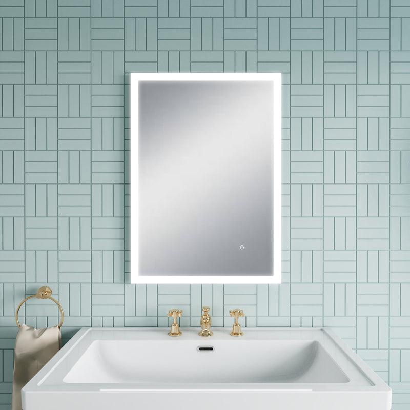 Nuie Leva 500x700mm ambient LED touch sensor mirror in a contemporary bathroom