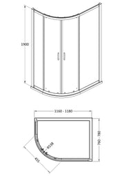 Nuie Lucie 1200mm Offset Quadrant Shower Enclosure line drawing