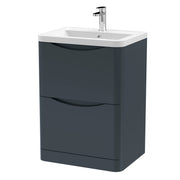 Nuie Lunar 600mm 2 drawer floor standing vanity unit with ceramic basin in Soft Black